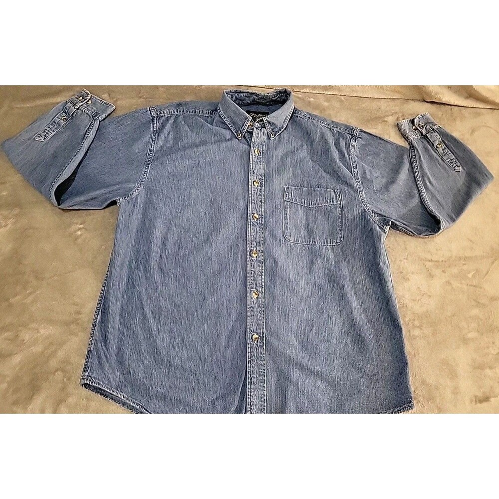 Eddie Bauer Denim Shirt Mens Large Blue Button Down Long Sleeve Blue